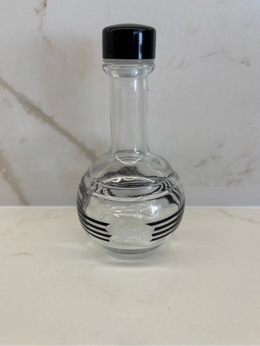 Vintage Italian Glass Oil Decanter Creut Bottle Black Stripe and Rose Design New